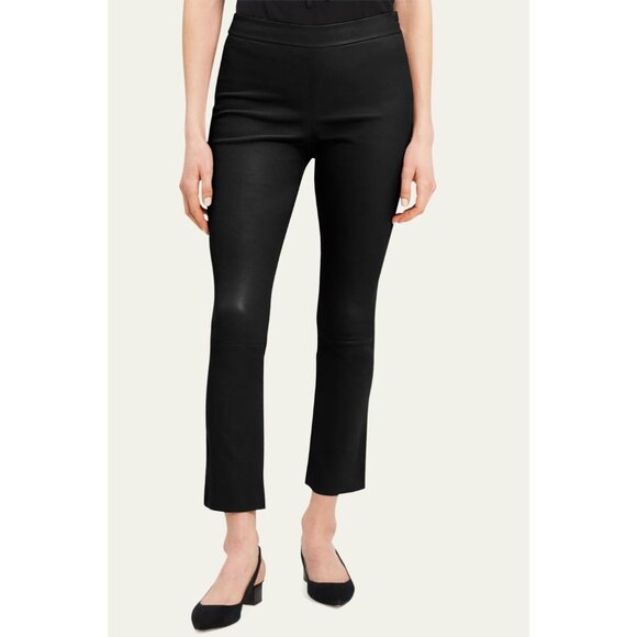 Theory Slim Kick Flare Pant in Urban Lamb Leather Black Size 2 - Picture 1 of 4